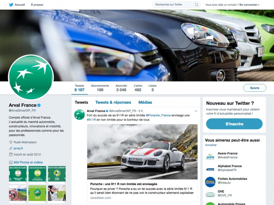 Compte Twitter Arval